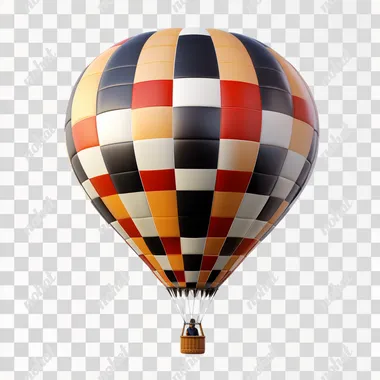 create a montgolfiere with a checkered pattern hyperrealistic on a white background