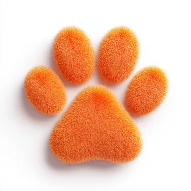 soft and fluffy cartoon paw print in Pixar style, bright orange color, warm and rounded shapes, fur-like texture around the edges, stylized as if made of plush or soft fabric, gentle 3D shading, vibrant yet cozy look, clean white background, minimal and expressive   --raw