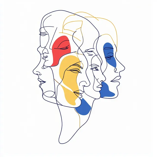 Abstract Faces Illustration of Diverse Personas in Urban Living