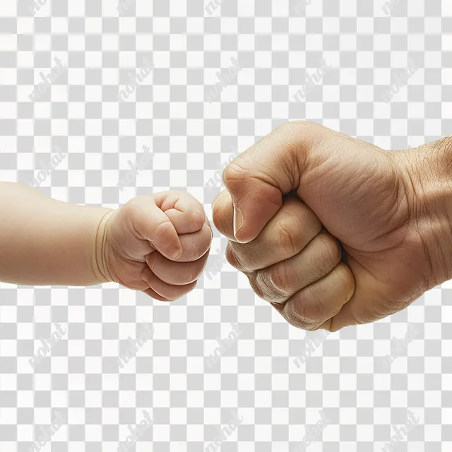 PNG Two hands holding a baby's fist in a playful combat pose