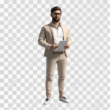 3D marketing employee, startup look,smart casual outfit, creative, full nody, hyper reaistic, placed in a white studio background