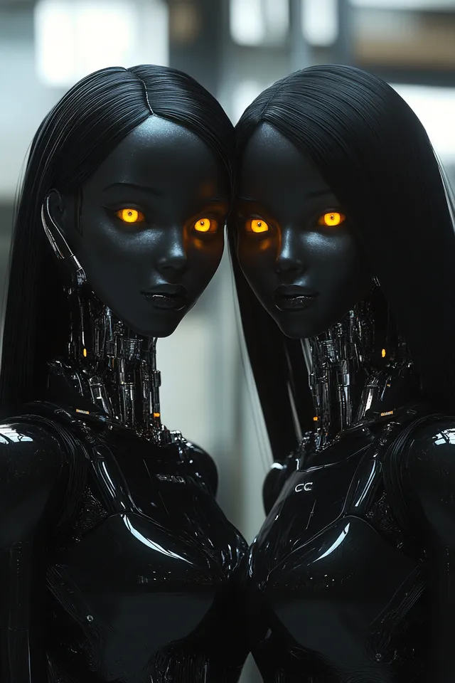 Radiant Harmony: Ethereal Robotic Women with Glowing Eyes