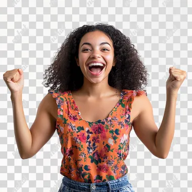 a woman on a transparent backdrop cheering with excitement. 4k, canon 5dmk3, documentary