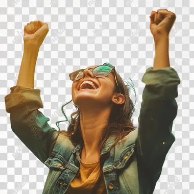 a woman on a transparent backdrop cheering with excitement. 4k, canon 5dmk3, documentary