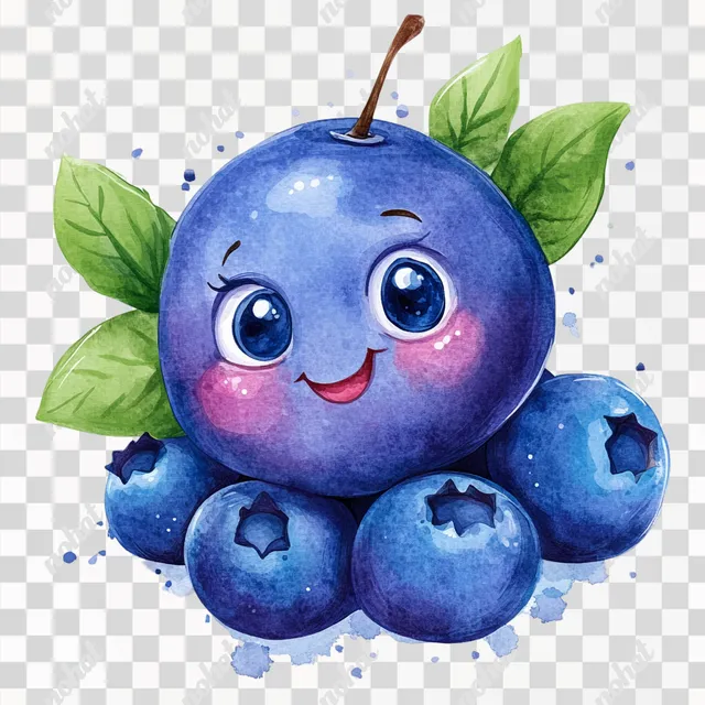 Adorable Blueberry Character Watercolor Clipart for Fun Designs