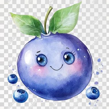 cute blueberry with face watercolor White Background Clipart sweet cool