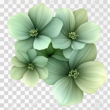 Light green flowers; three green flowers; distinct petal layers; 4K; high definition; white background; --s 250