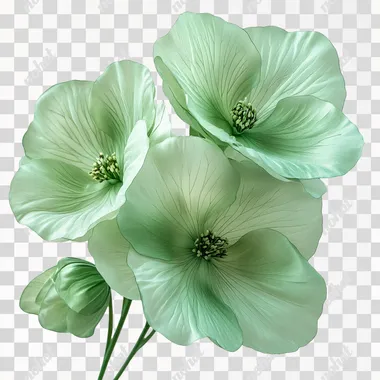 Light green flowers; three green flowers; distinct petal layers; 4K; high definition; white background; --s 250