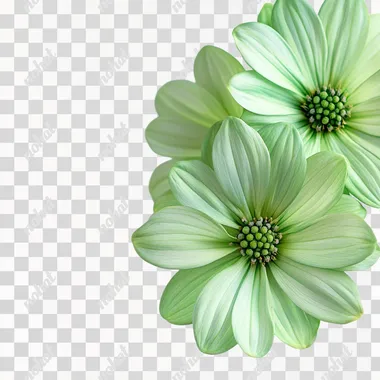 Light green flowers; three green flowers; distinct petal layers; 4K; high definition; white background; --s 250