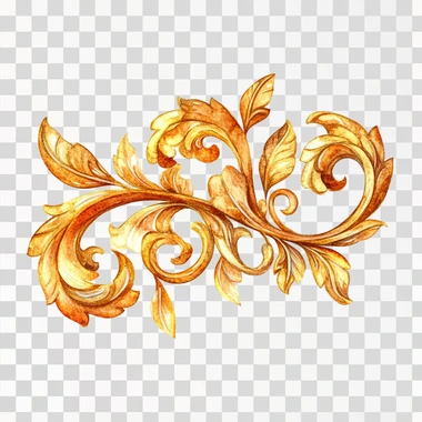 Watercolor, simple golden Baroque scroll icon on a white background.
