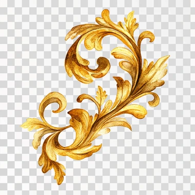 Watercolor, simple golden Baroque scroll icon on a white background.