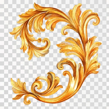 Watercolor, simple golden Baroque scroll icon on a white background.