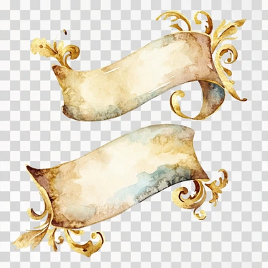 Watercolor, simple golden Baroque scroll icon on a white background.