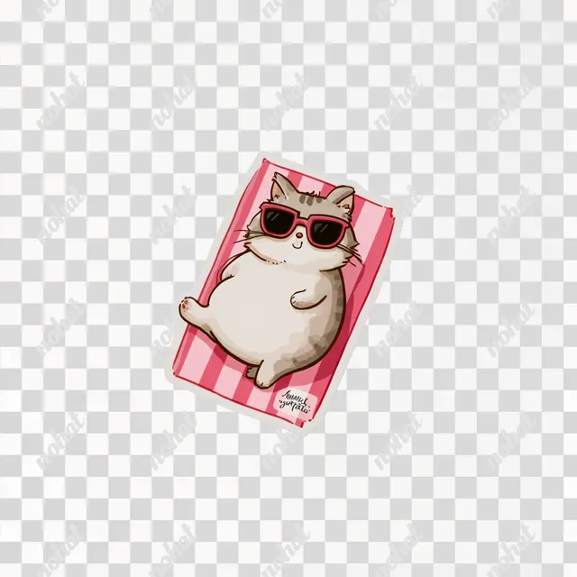 PNG Cute Chubby Cat on a Beach Towel