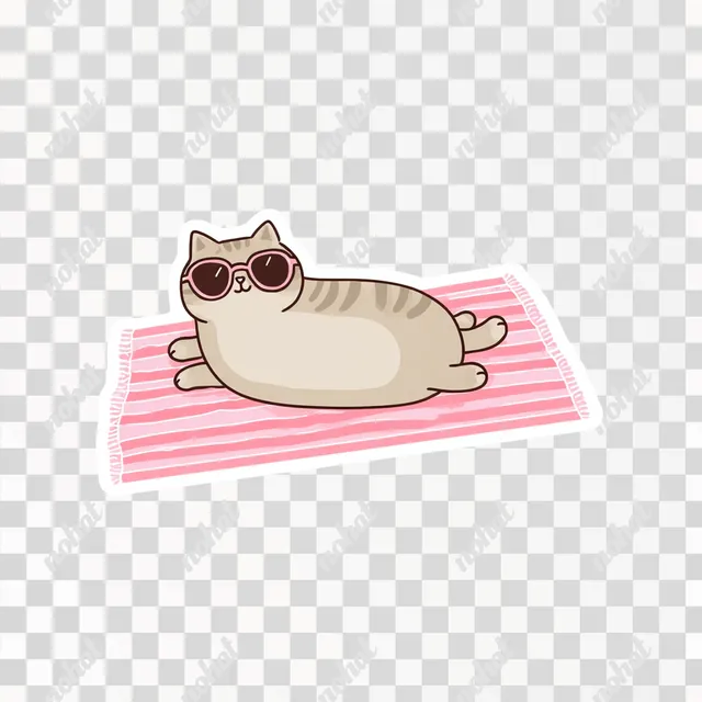 PNG Chubby Cat Relaxing on Beach Towel Sticker