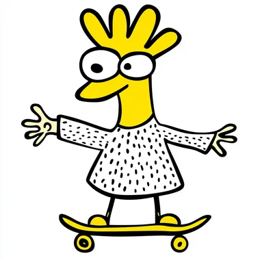 wild chicken with sweatshirt skateboarding, illustration, casual, fun, Black outline, white and yellow interior, white background  rofile 2ktdisn