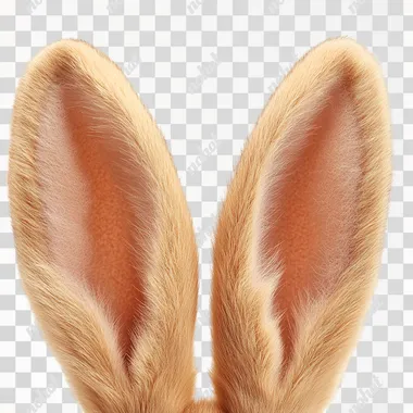 close up of bushy rabbit ears, realistic, isolated on white --s 50