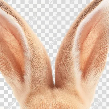 close up of bushy rabbit ears, realistic, isolated on white --s 50