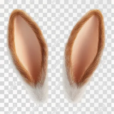 close up of bushy rabbit ears, realistic, isolated on white --s 50