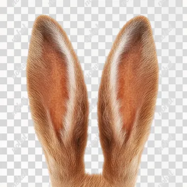 close up of bushy rabbit ears, realistic, isolated on white --s 50