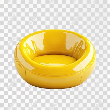 A small yellow sofa, cute, simple, round, 3d cartoon style, with a pure white background
