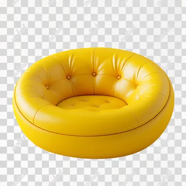 A small yellow sofa, cute, simple, round, 3d cartoon style, with a pure white background