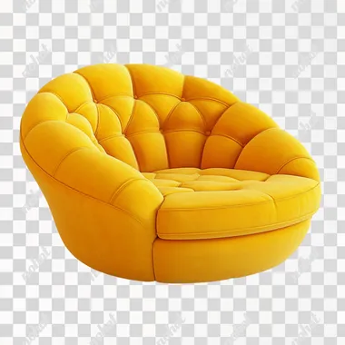 A small yellow sofa, cute, simple, round, 3d cartoon style, with a pure white background