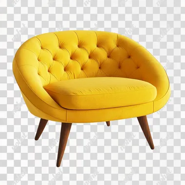 A small yellow sofa, cute, simple, round, 3d cartoon style, with a pure white background
