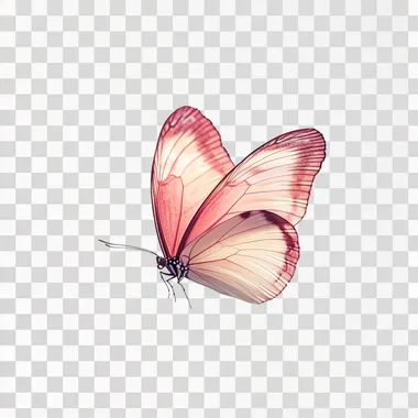 side view, A small pink butterfly flying, white background, Natural realistic painting style, 8k, high resolution