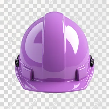 A 3d render of a purple construction helmet. Front view. White background
