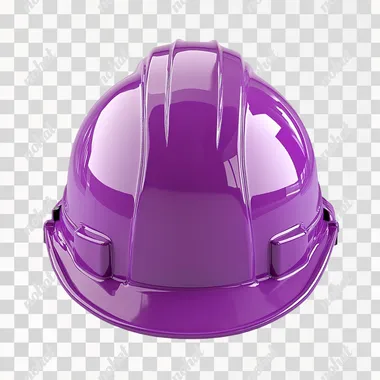 A 3d render of a purple construction helmet. Front view. White background