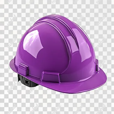 A 3d render of a purple construction helmet. Front view. White background