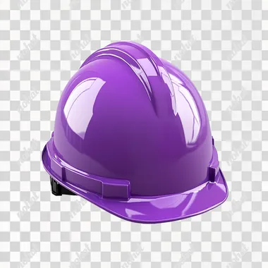 A 3d render of a purple construction helmet. Front view. White background