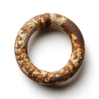 Pure white background, an oval iron ring with severe rust