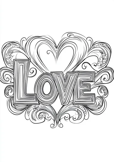 valentine's day with the text "LOVE", template, easy simple coloring page, white background, crisp lines   color