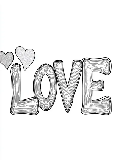 valentine's day with the text "LOVE", template, easy simple coloring page, white background, crisp lines   color