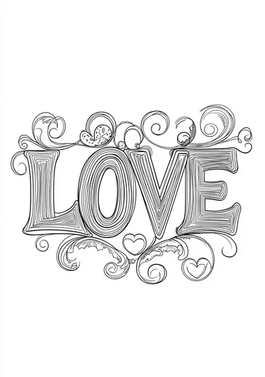 valentine's day with the text "LOVE", template, easy simple coloring page, white background, crisp lines   color