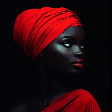 a stunning minimalistic image of a beautiful African lady. Super strong red and black contrast colors.
