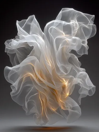 A photograph of a white fabric suspended in mid-air, with the wind swirling around it, creating an ethereal and dreamy effect. Highly detailed, ultra-realistic photography in the style of [Artist name].  --s 750