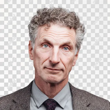 A headshot in a studio setting with a light neutral background of a white businessman age 55-year-old facing square to camera  --raw