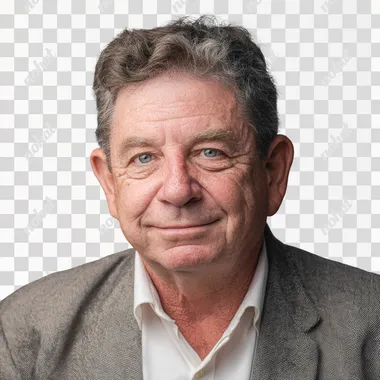 A headshot in a studio setting with a light neutral background of a white businessman age 55-year-old facing square to camera  --raw