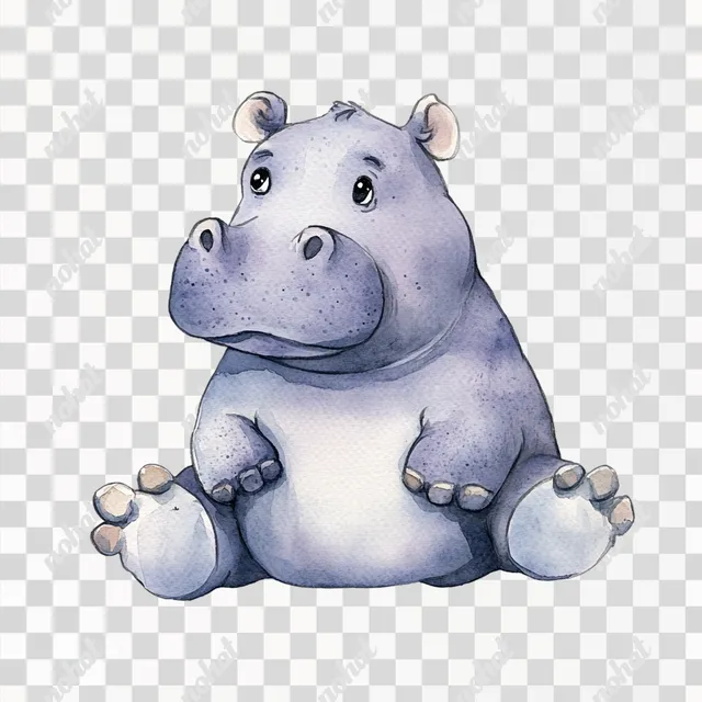 PNG Vintage Watercolor Hippo Clip Art for Cozy Nursery Decor