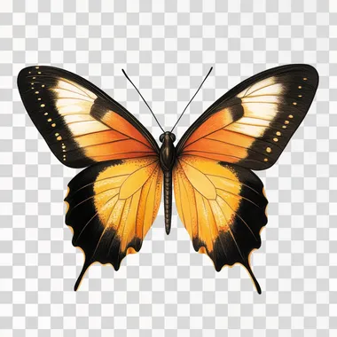 A simple and elegant illustration of a butterfly with open wings, set against a white background, high resolution, photorealistic