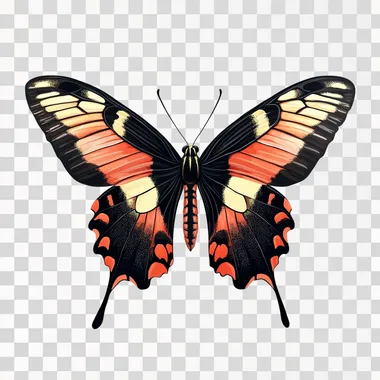 A simple and elegant illustration of a butterfly with open wings, set against a white background, high resolution, photorealistic