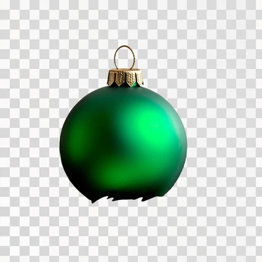photo of a beautiful green Christmas bauble on a fir branch, transparent background