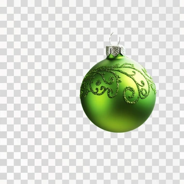 photo of a beautiful green Christmas bauble on a fir branch, transparent background