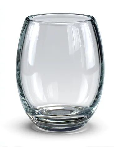 A single clear glass cup, transparent with realistic light reflections, smooth curved shape, no shadow, isolated on a pure white background. Created Using: product rendering style, photorealistic glass material, studio lighting setup, commercial cutout presentation    v9y1gv8
