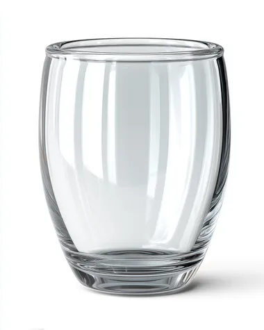 A single clear glass cup, transparent with realistic light reflections, smooth curved shape, no shadow, isolated on a pure white background. Created Using: product rendering style, photorealistic glass material, studio lighting setup, commercial cutout presentation    v9y1gv8