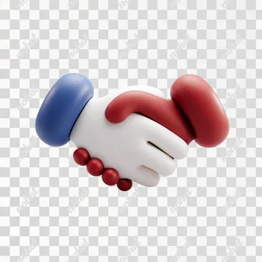 3d Handshake : Two hands gripping each other firmly conveys partnership, agreements, deals, and trust in business relationships , floating in air, 3d cartoon render style, isolated on white background, floating object without shadow, smooth rounded edges, high quality render, 8k resolution, clean bright colors, minimalist design, digital art, product visualization, perfect for marketing, transparent background, glossy finish, modern icon style, centered composition