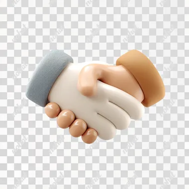 3d Handshake : Two hands gripping each other firmly conveys partnership, agreements, deals, and trust in business relationships , floating in air, 3d cartoon render style, isolated on white background, floating object without shadow, smooth rounded edges, high quality render, 8k resolution, clean bright colors, minimalist design, digital art, product visualization, perfect for marketing, transparent background, glossy finish, modern icon style, centered composition
